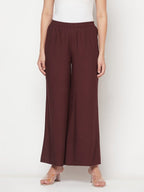 Aniyah Rayon Flared Slip-On Coffee Color Palazzo | Grocsy