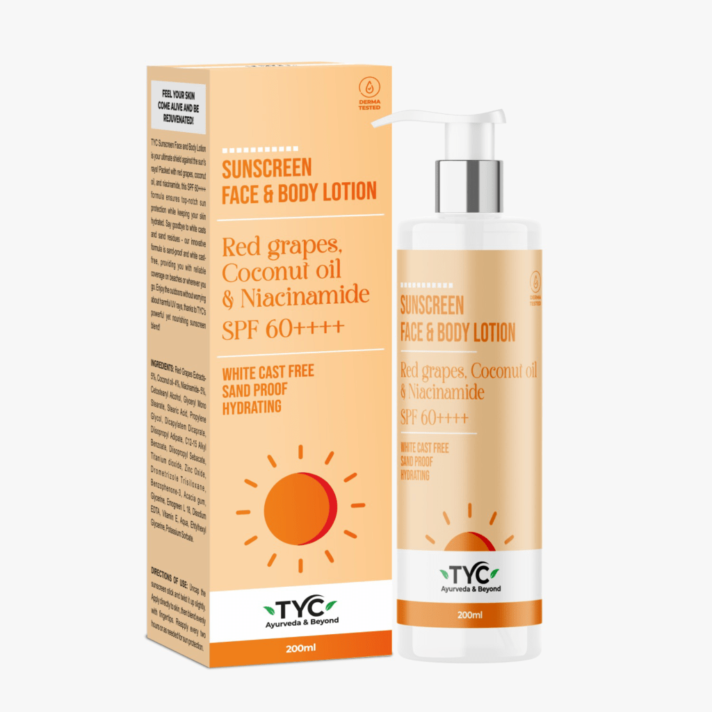 TYC Sunscreen Face & Body Lotion - Red Grapes, Coconut Oil & Niacinamide | SPF 60++++ | Grocsy
