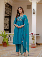 Pramukh Fab Firozi Color Viscose Mango Silk Kurta Set | Grocsy