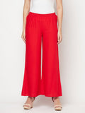 Aniyah Rayon Flared Slip-On Red Palazzo | Grocsy