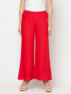 Aniyah Rayon Flared Slip-On Red Palazzo | Grocsy