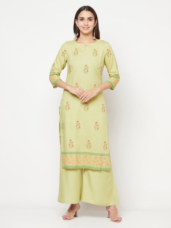 Aniyah Rayon Screen Print Pista Green Straight Kurta | Grocsy