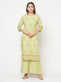 Aniyah Rayon Screen Print Pista Green Straight Kurta | Grocsy