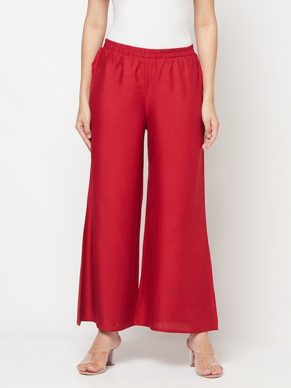 Aniyah Maroon Color Rayon Flared Slip-On Palazzo | Grocsy