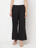 Aniyah Rayon Flared Slip-On Black Palazzo | Grocsy