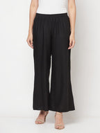 Aniyah Rayon Flared Slip-On Black Palazzo | Grocsy
