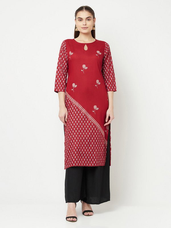 Aniyah Rayon Digital Screen Print Maroon Straight Kurta | Grocsy