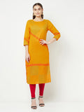 Aniyah Cotton Block Print Mustard Color Straight Kurta | Grocsy