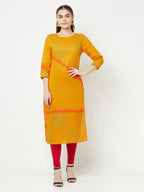 Aniyah Cotton Block Print Mustard Color Straight Kurta | Grocsy