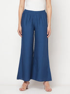 Aniyah Rayon Flared Slip-On Blue Palazzo | Grocsy