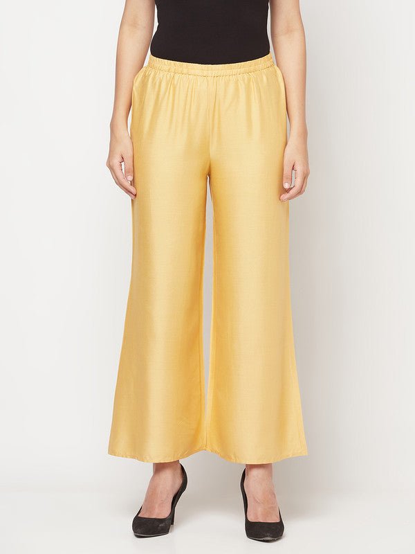 Aniyah Rayon Flared Slip-On Golden-Beige Palazzo | Grocsy