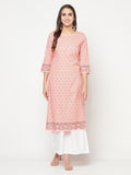 Aniyah Rayon Digital Screen Print Peach Color Straight Kurta | Grocsy