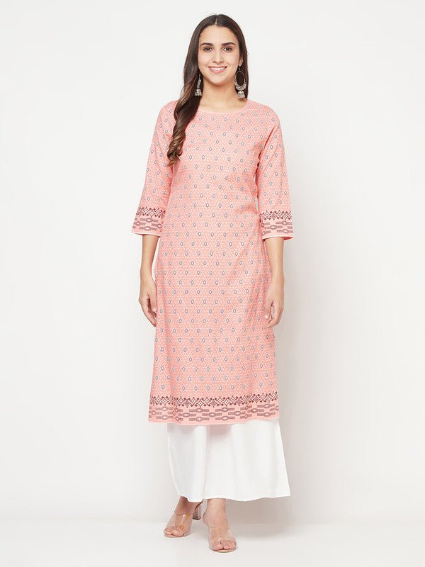 Aniyah Rayon Digital Screen Print Peach Color Straight Kurta | Grocsy