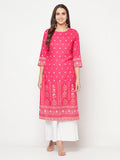 Aniyah Rayon Screen Print Fuchsia Straight Kurta | Grocsy