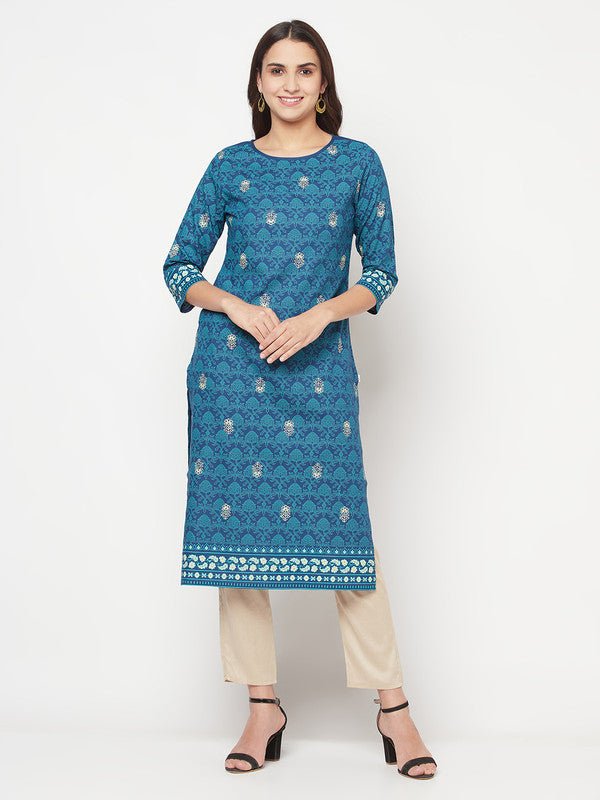 Aniyah Rayon Digital Screen Printed Blue Color Straight Kurta | Grocsy