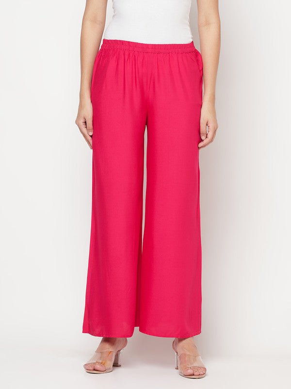 Aniyah Fuchsia Color Rayon Flared Slip-On Palazzo | Grocsy
