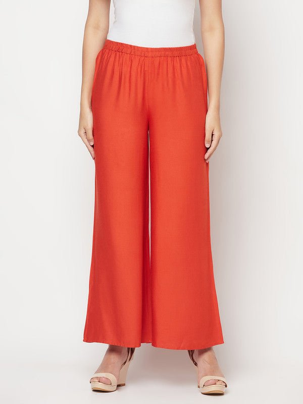 Aniyah Rayon Flared Slip-On Rust Color Palazzo | Grocsy