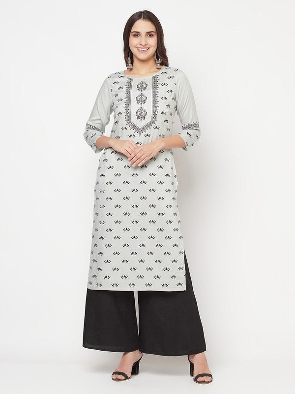 Aniyah Rayon Screen Print Light Grey Straight Kurta | Grocsy