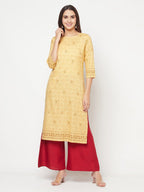 Aniyah Rayon Digital Screen Printed Golden Beige Straight Kurta | Grocsy