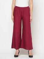 Aniyah Rayon Flared Slip-On Wine Color Palazzo | Grocsy