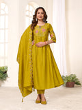 Pramukh Fab Mustard Color Viscose Roman Silk Kurta Set | Grocsy