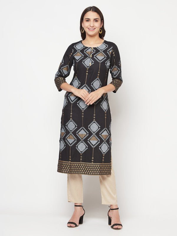 Aniyah Rayon Screen Print Black Straight Kurta | Grocsy