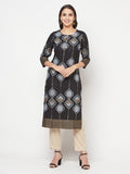 Aniyah Rayon Screen Print Black Straight Kurta | Grocsy