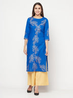 Aniyah Cotton Foil Print Royal Blue Straight Kurta | Grocsy
