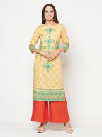 Aniyah Rayon Digital Screen Print Golden Beige Straight Kurta | Grocsy
