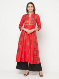 Aniyah Rayon Block Print Red Anarkali Kurta | Grocsy
