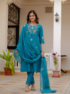 Pramukh Fab Firozi Color Viscose Mango Silk Kurta Set | Grocsy