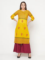 Aniyah Mustard Cotton Block Print Straight Kurta | Grocsy