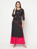 Aniyah Rayon Block Print Straight Kurta - Black | Grocsy