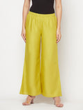 Aniyah Rayon Flared Slip-On Parrot Green Palazzo | Grocsy