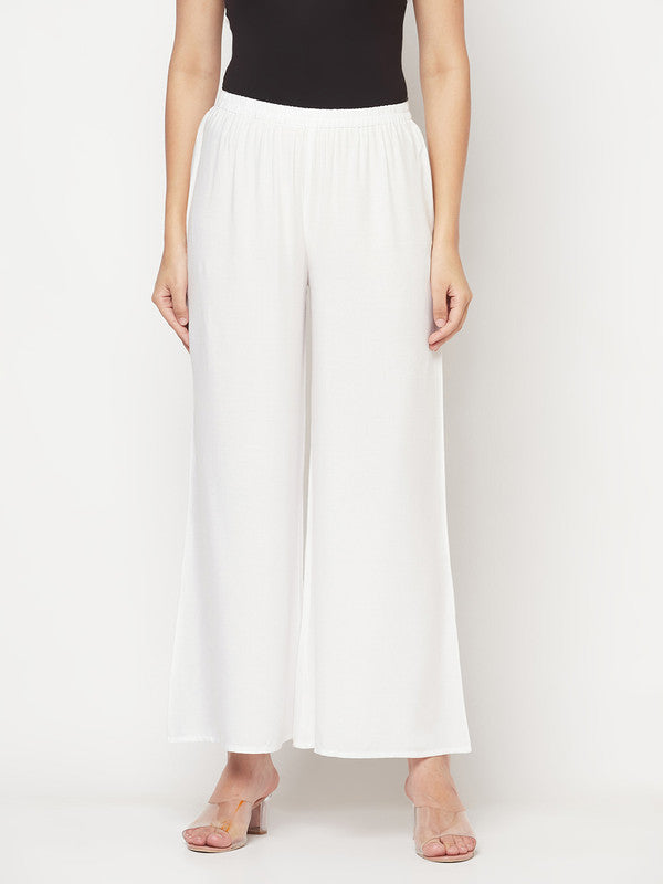 Indian Clothing Aniyah Rayon Flared Slip-On White Palazzo | Grocsy