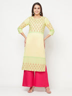 Aniyah Cotton Block Print Lemon Yellow Straight Kurta | Grocsy