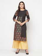 Aniyah Black Color Cotton Block Print Straight Kurta | Grocsy