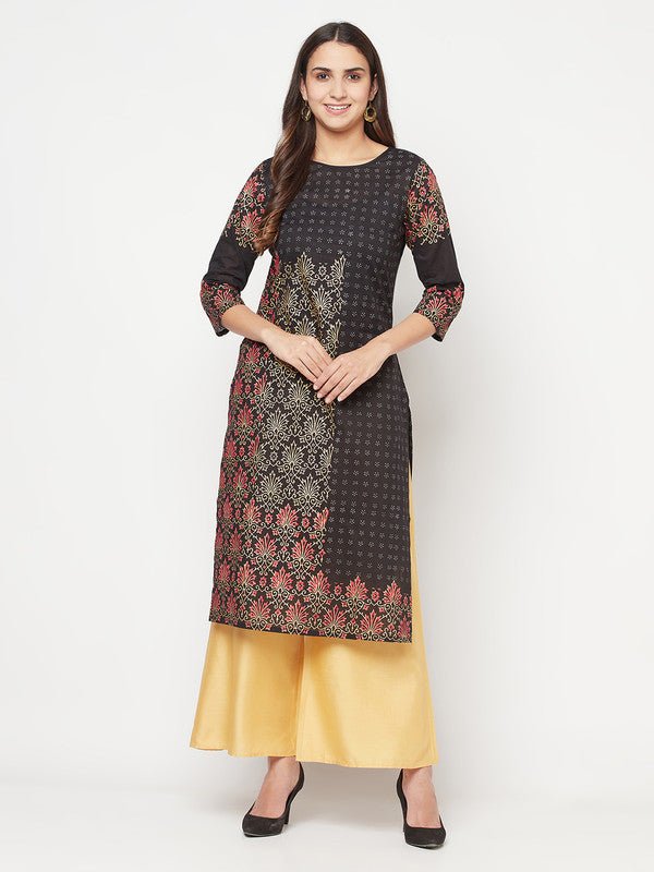 Aniyah Black Color Cotton Block Print Straight Kurta | Grocsy