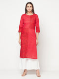 Aniyah Cotton Block Print Red Color Straight Kurta | Grocsy