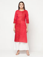 Aniyah Cotton Block Print Red Color Straight Kurta | Grocsy