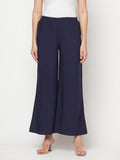 Aniyah Rayon Flared Slip-On Navy Blue Palazzo | Grocsy