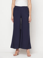 Aniyah Rayon Flared Slip-On Navy Blue Palazzo | Grocsy