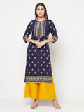 Aniyah Rayon Screen Print Navy Blue Straight Kurta | Grocsy