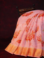 Baby Pink Colour Floral Print Semi Chanderi Saree By Gayathri Reddy Designer Studio | Grocsy