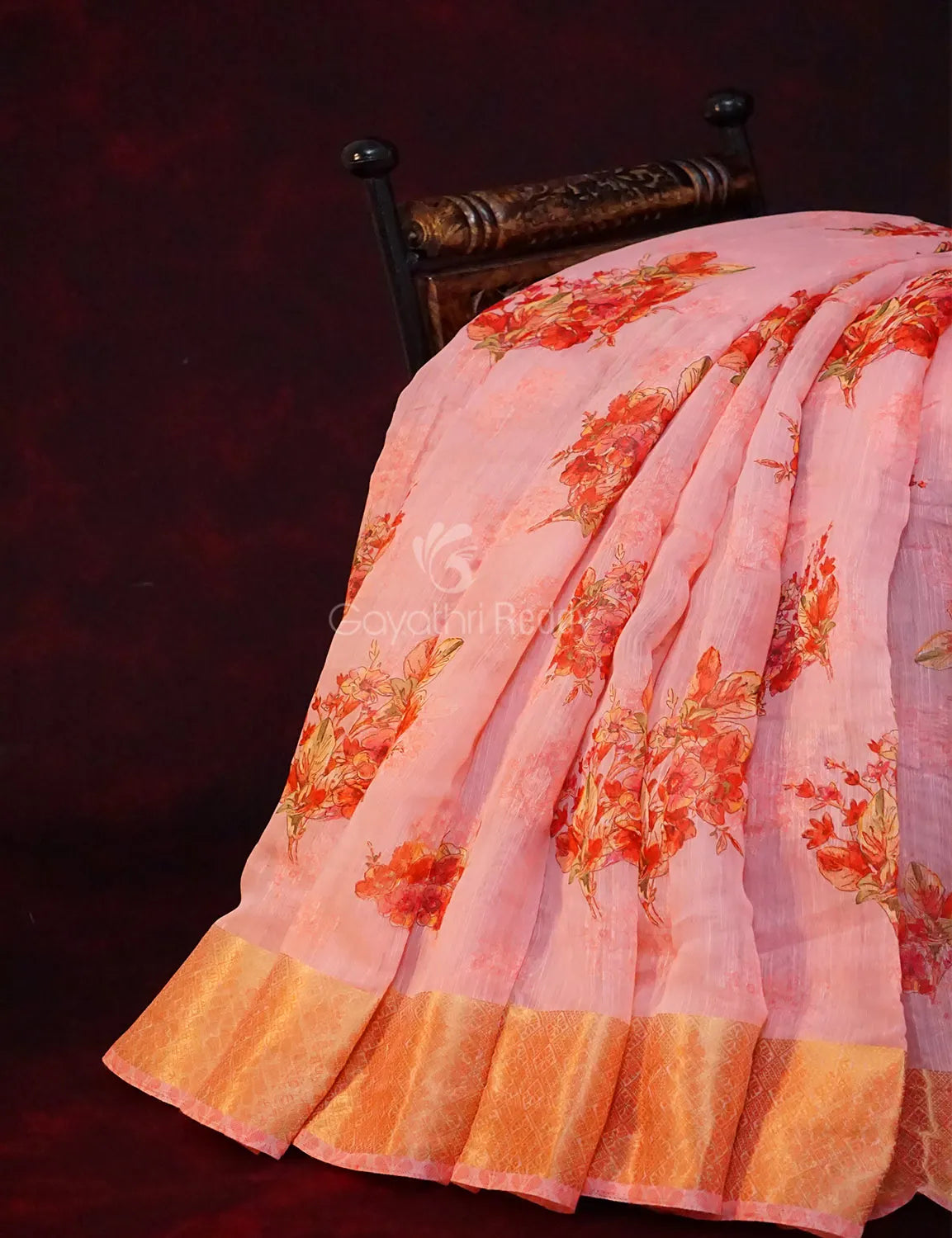 Baby Pink Colour Floral Print Semi Chanderi Saree By Gayathri Reddy Designer Studio | Grocsy