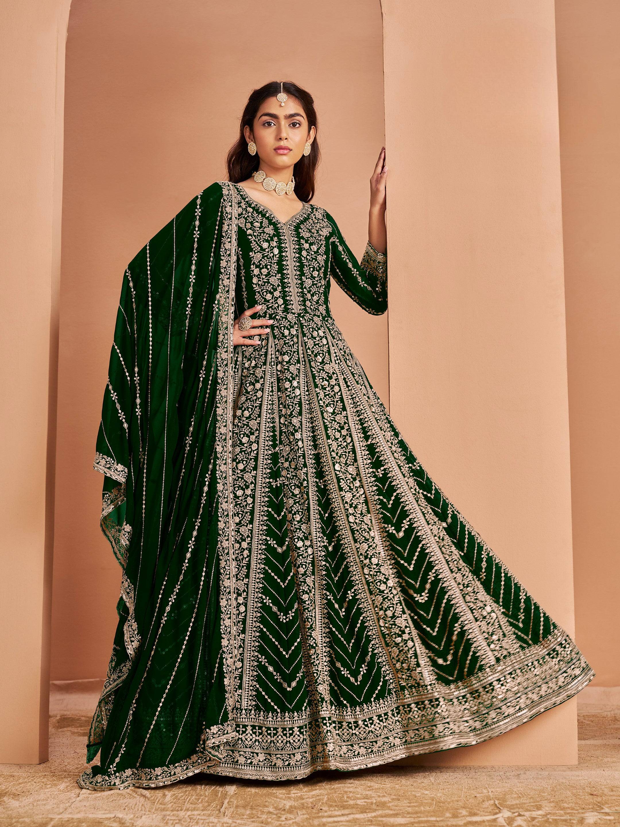 Anaita Dark Green Georgette Embroidered Salwar Suit | Grocsy