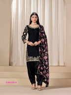 Anaita Black Premium Embroidered Roman Silk Salwar Suit | Grocsy