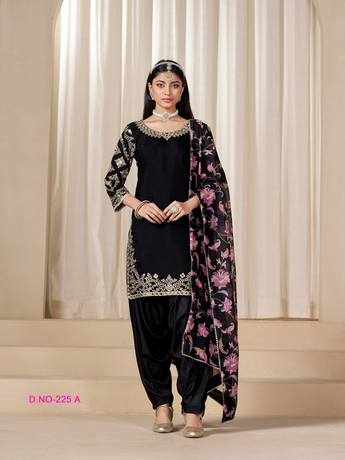 Anaita Black Premium Embroidered Roman Silk Salwar Suit | Grocsy
