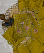 Pramukh Fab Mustard Color Viscose Roman Silk Kurta Set | Grocsy