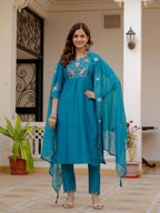 Pramukh Fab Firozi Color Viscose Mango Silk Kurta Set | Grocsy